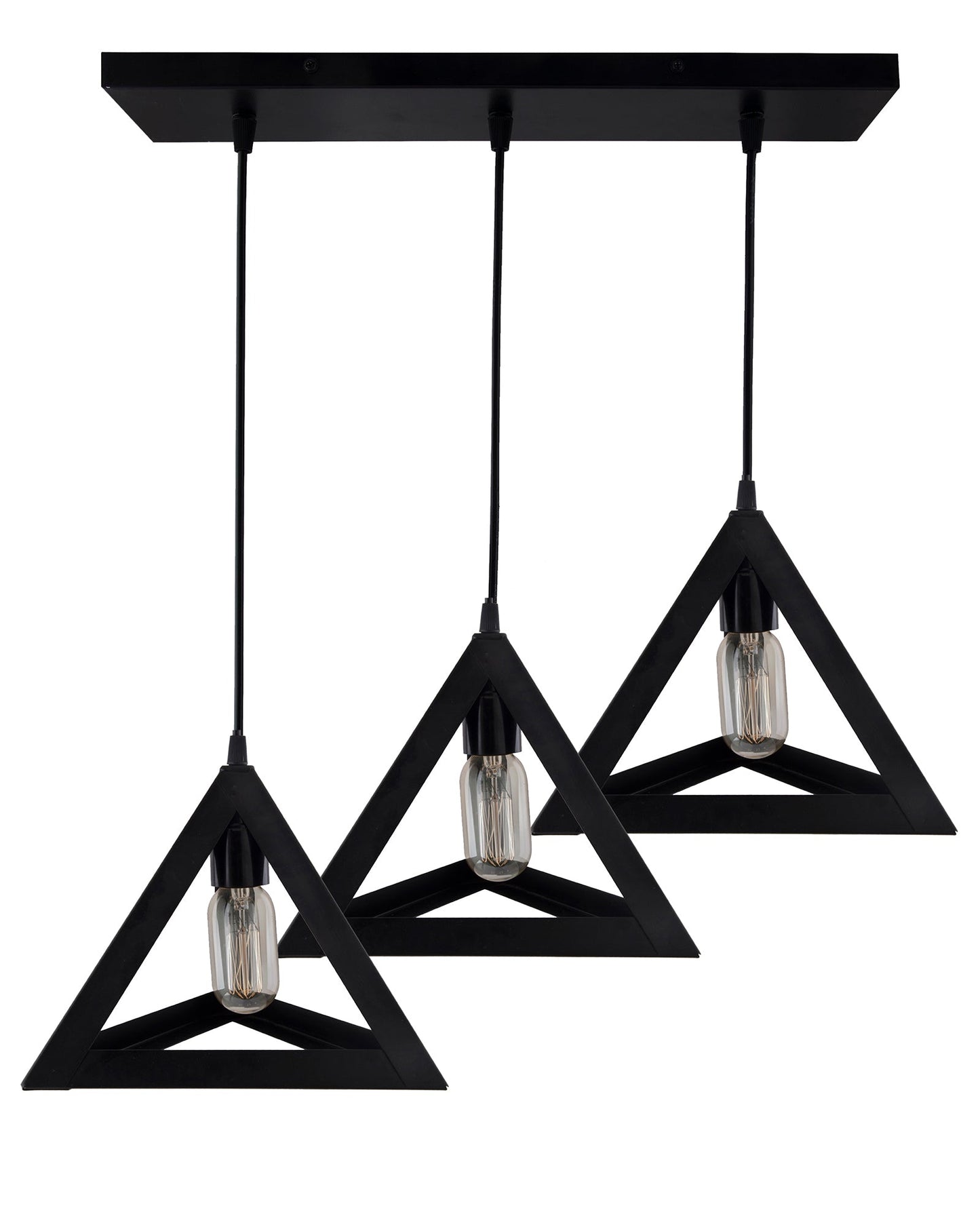 3-Lights Cluster Chandelier Triangle 6", E27 Holder, Decorative, Black, URBAN Retro, Nordic Style, LED/Filament Bulb