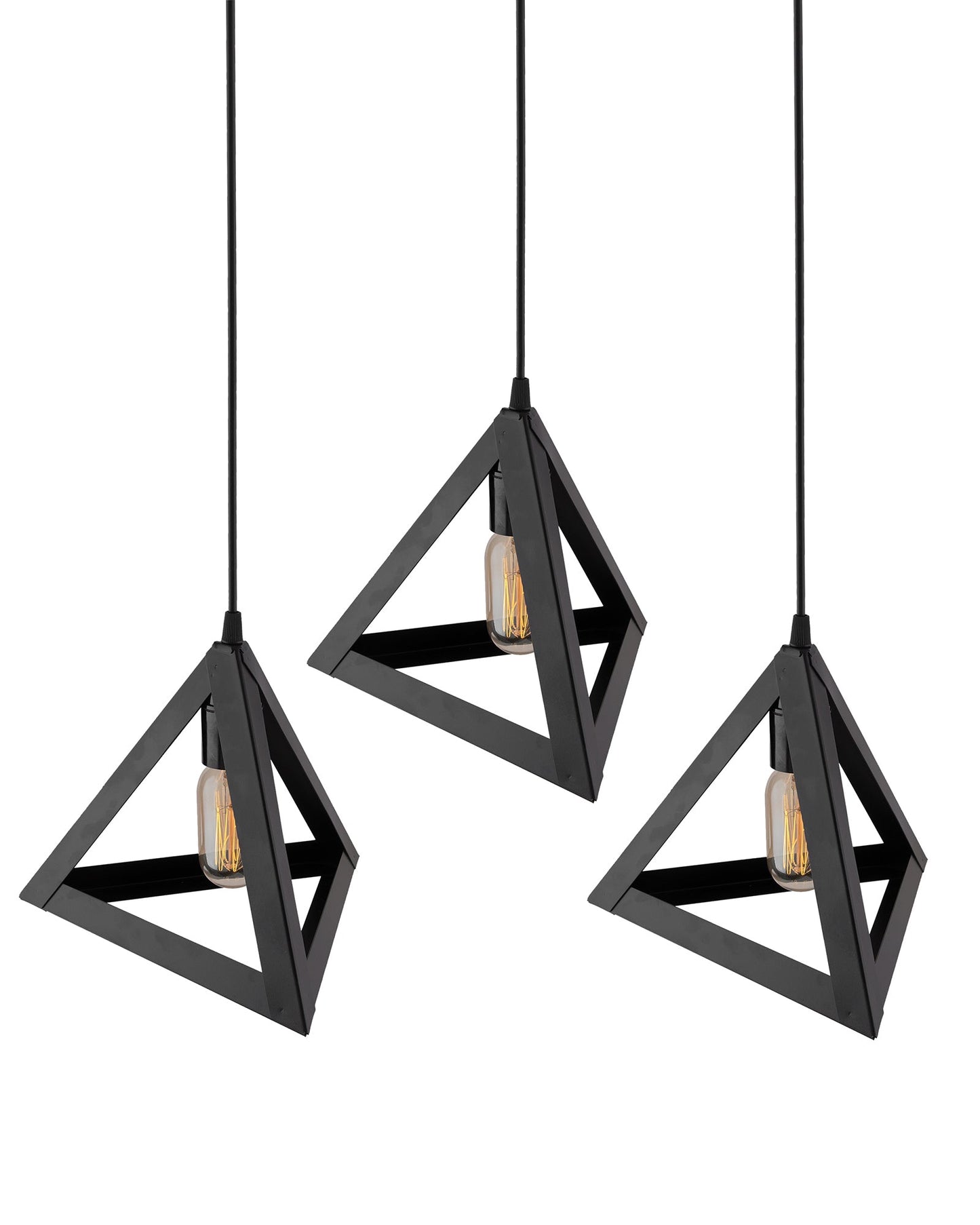 3-Lights Cluster Chandelier Triangle 6", E27 Holder, Decorative, Black, URBAN Retro, Nordic Style, LED/Filament Bulb