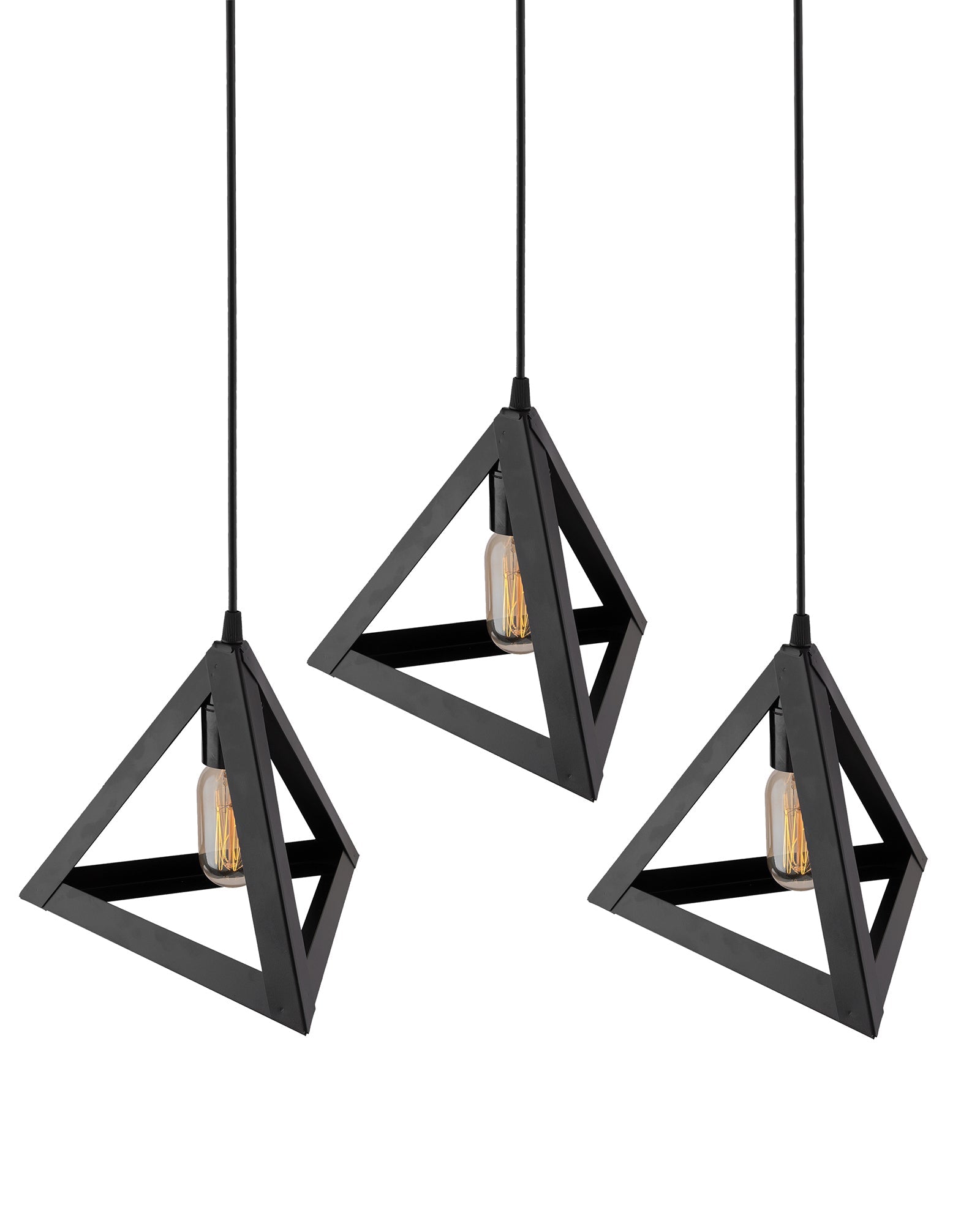3-Lights Cluster Chandelier Triangle 6", E27 Holder, Decorative, Black, URBAN Retro, Nordic Style, LED/Filament Bulb