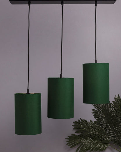 3-Lights Linear Cluster Chandelier Classic Cylinder Hanging Shade Pendant, Decorative, Black, Kitchen Area and Dining Room Light, LED/Filament Light