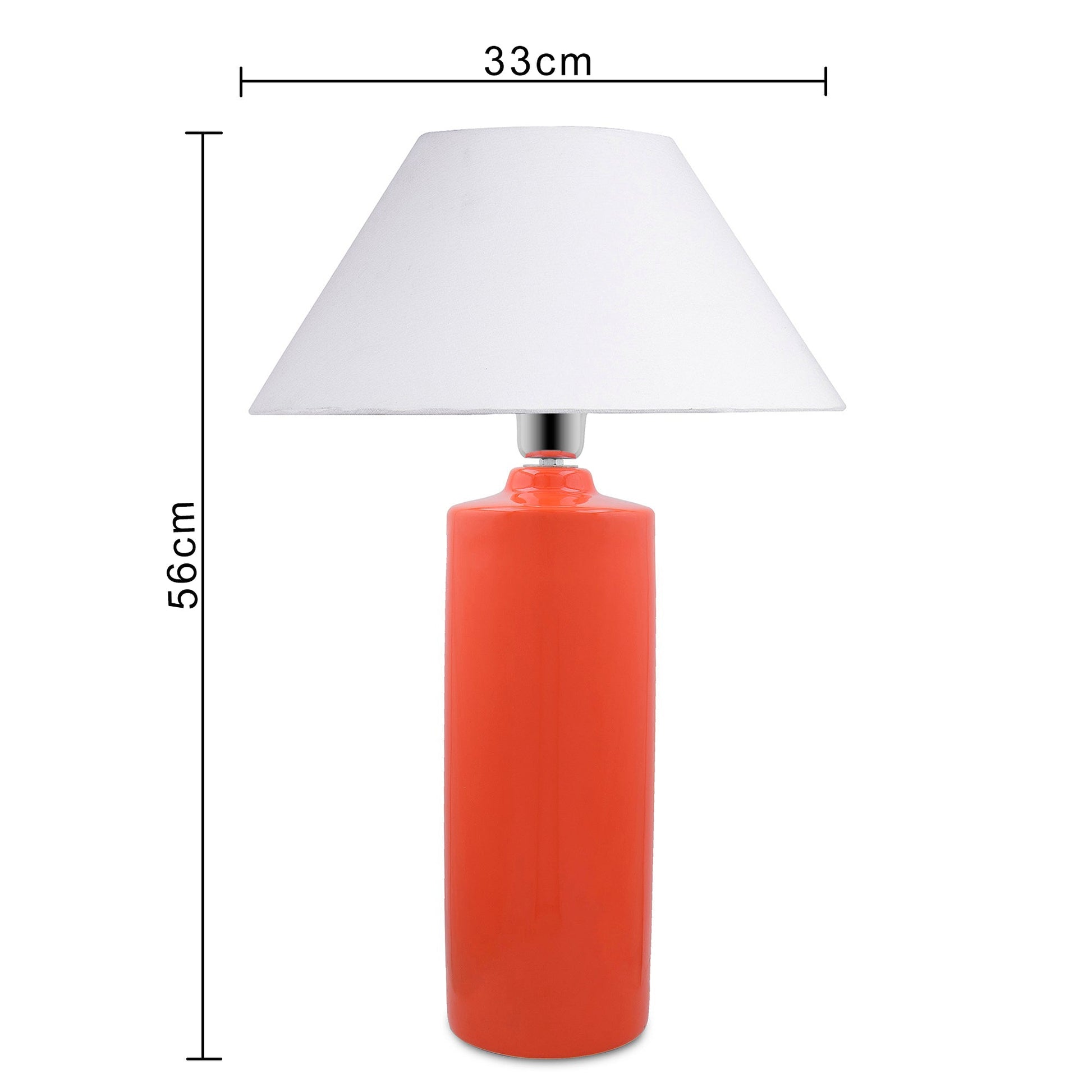 Ceramic Base Orange Table Lamp with Cone Shade, LED Bulb