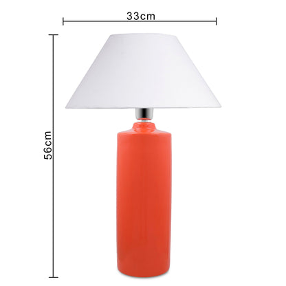 Ceramic Base Orange Table Lamp with Cone Shade, LED Bulb
