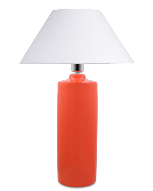 Ceramic Base Orange Table Lamp with Cone Shade, LED Bulb