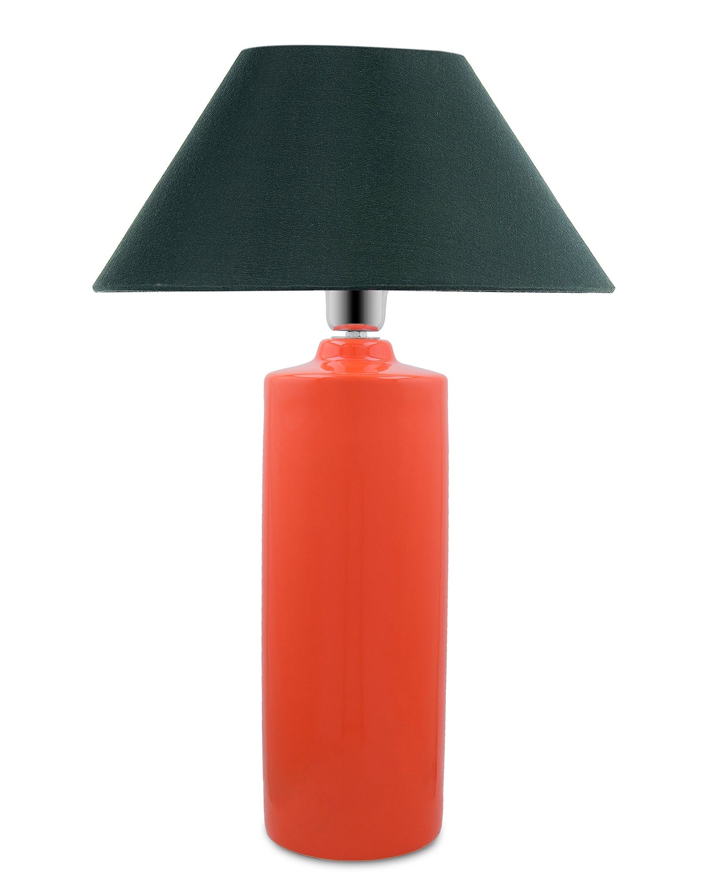 Ceramic Base Orange Table Lamp with Cone Shade, LED Bulb