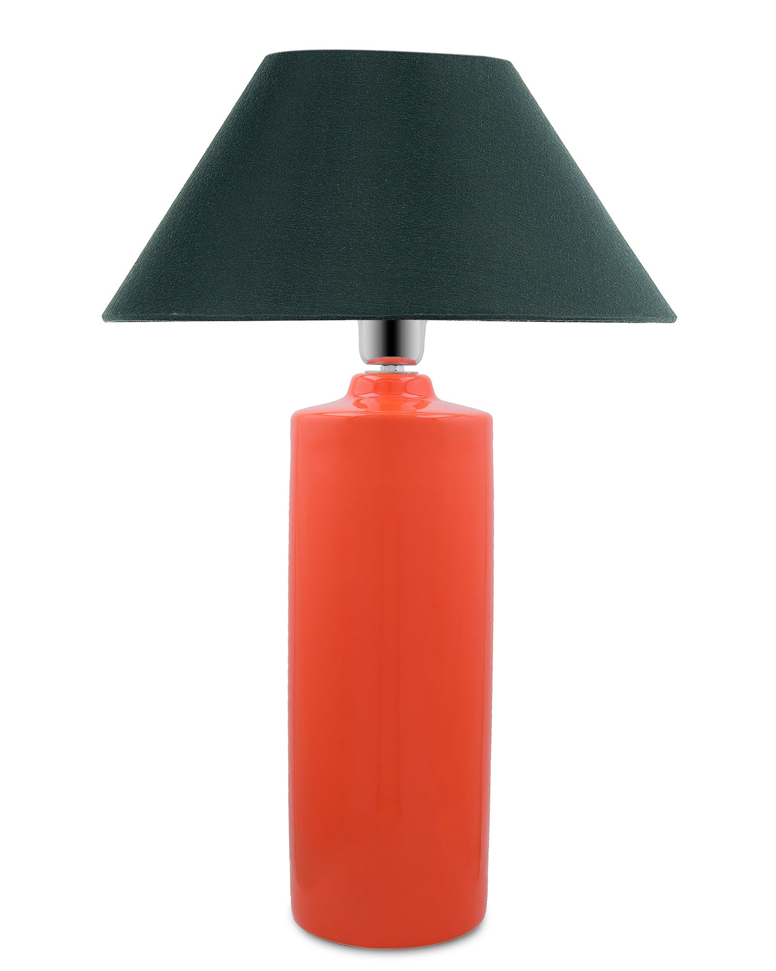 Ceramic Base Orange Table Lamp with Cone Shade, LED Bulb