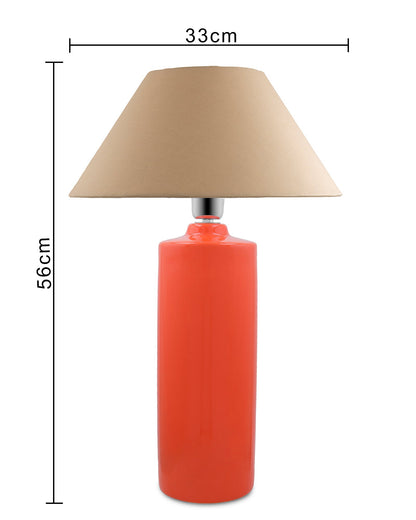Ceramic Base Orange Table Lamp with Cone Shade, LED Bulb