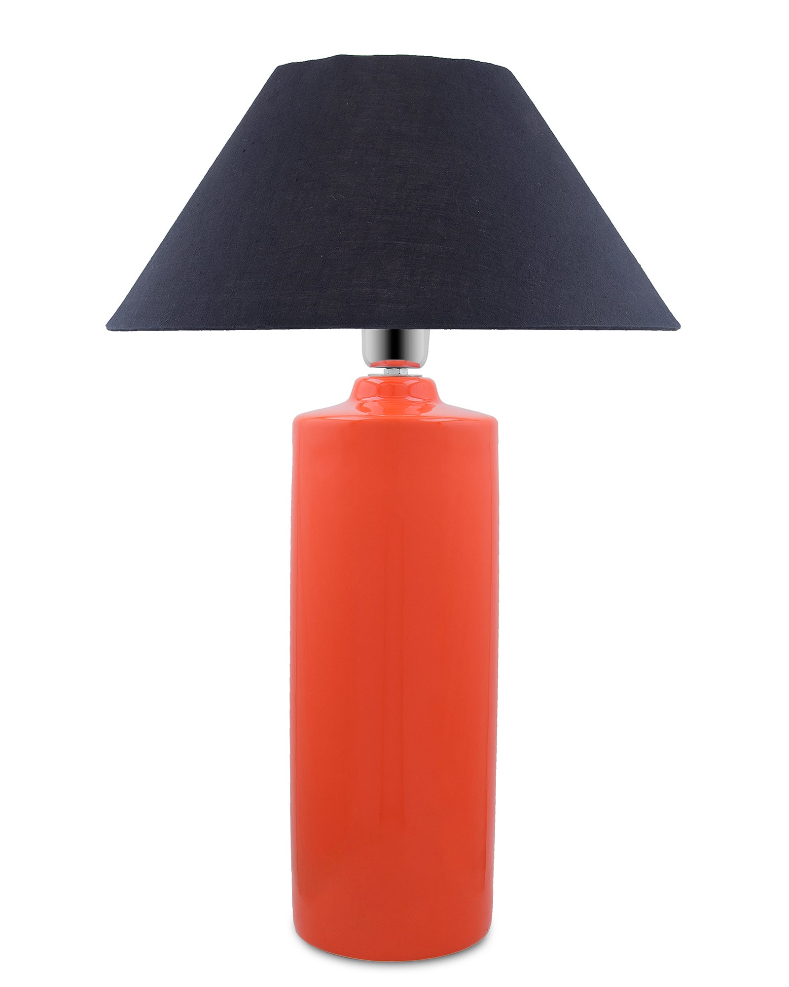 Ceramic Base Orange Table Lamp with Cone Shade, LED Bulb