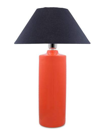 Ceramic Base Orange Table Lamp with Cone Shade, LED Bulb