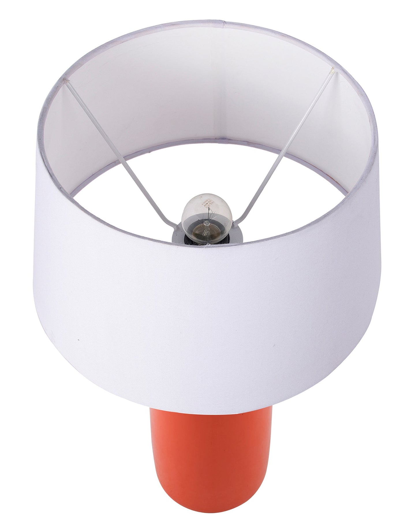Ceramic Base Orange Table Lamp with Drum Shade, LED Bulb