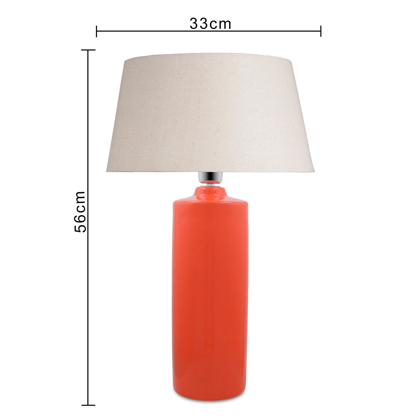 Ceramic Base Orange Table Lamp with Drum Shade, LED Bulb