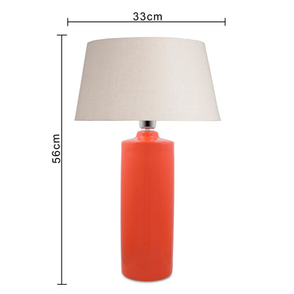 Ceramic Base Orange Table Lamp with Drum Shade, LED Bulb