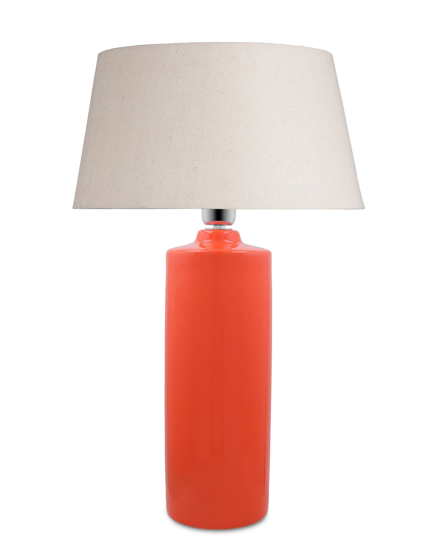 Ceramic Base Orange Table Lamp with Drum Shade, LED Bulb
