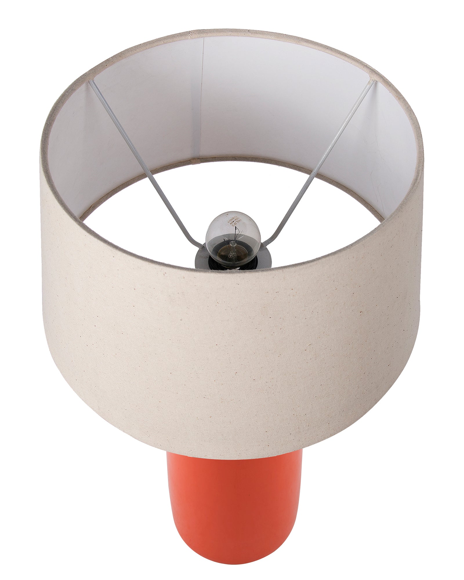 Ceramic Base Orange Table Lamp with Drum Shade, LED Bulb