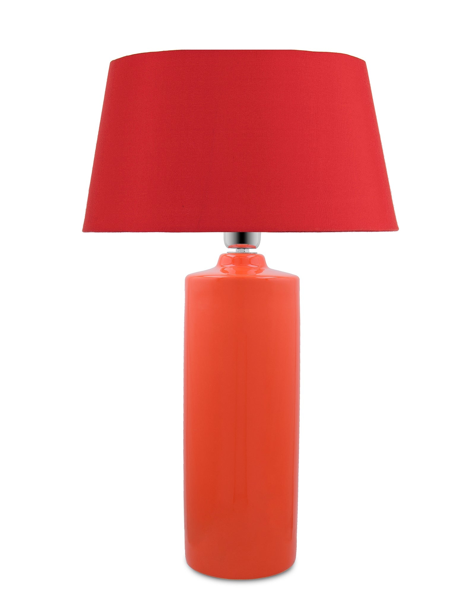 Ceramic Base Orange Table Lamp with Drum Shade, LED Bulb