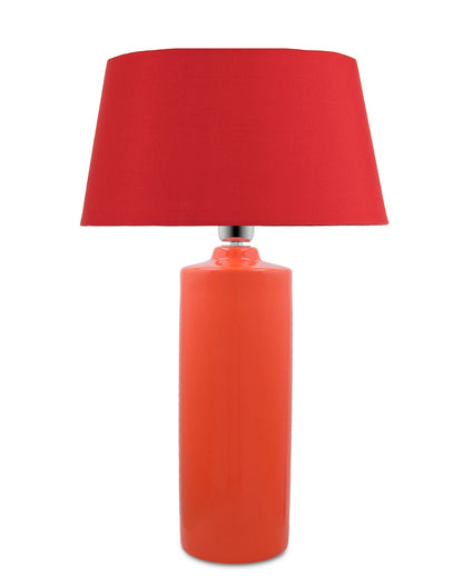Ceramic Base Orange Table Lamp with Drum Shade, LED Bulb
