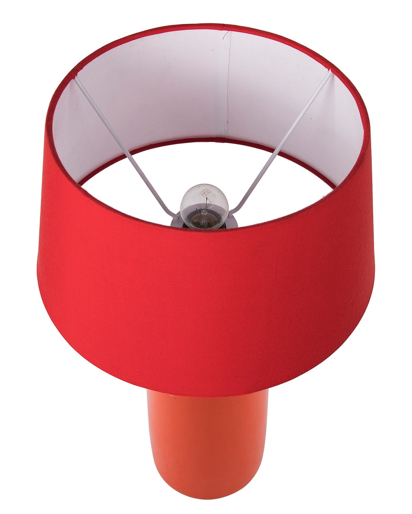 Ceramic Base Orange Table Lamp with Drum Shade, LED Bulb