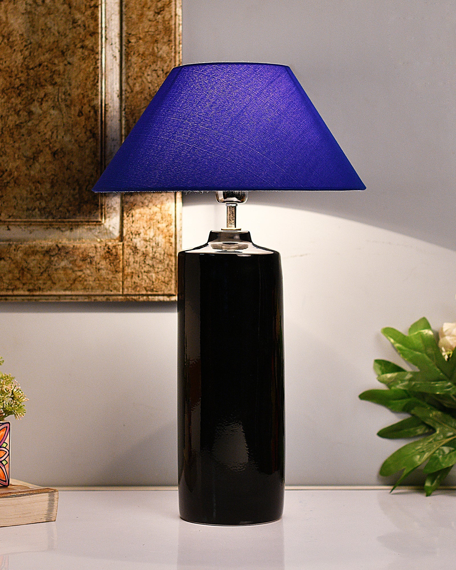 Ceramic Base Black Table Lamp with Cone Shade, LED Bulb