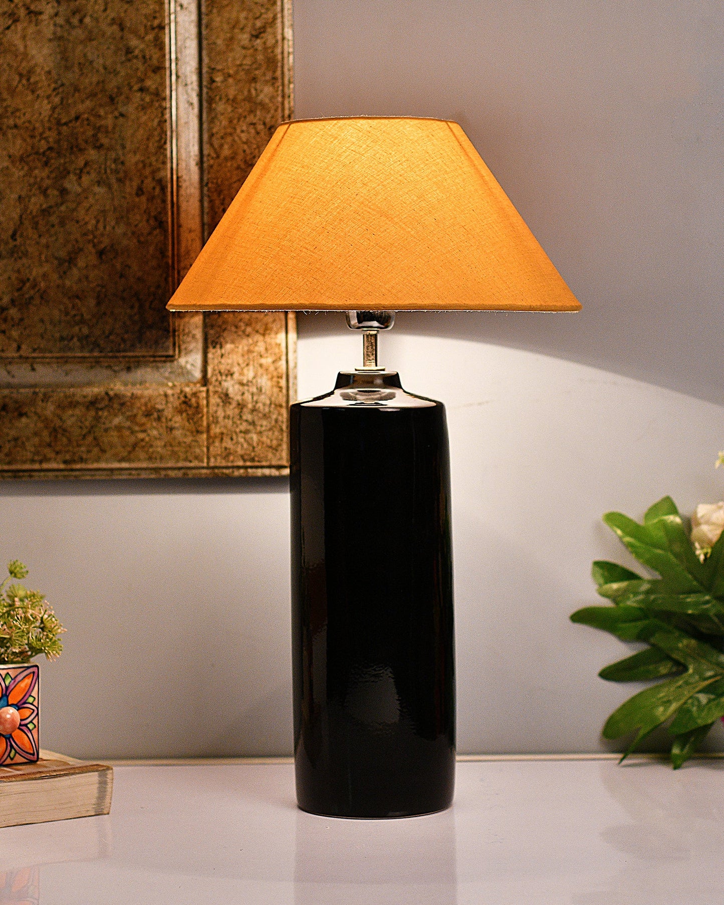 Ceramic Base Black Table Lamp with Cone Shade, LED Bulb