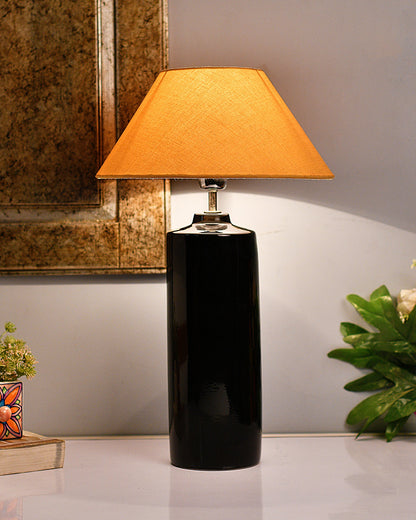 Ceramic Base Black Table Lamp with Cone Shade, LED Bulb
