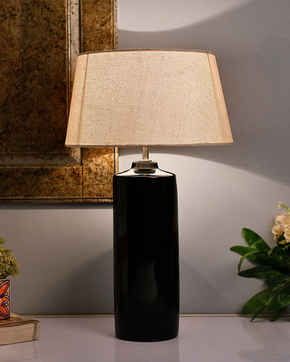 Ceramic Base Black Table Lamp with Drum Shade, LED Bulb
