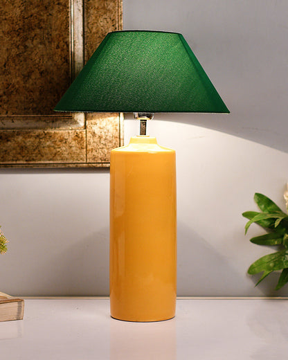 Ceramic Base Yellow Table Lamp with Cone Shade, LED Bulb