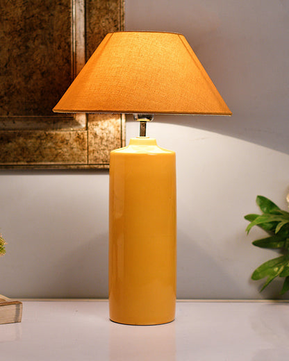 Ceramic Base Yellow Table Lamp with Cone Shade, LED Bulb