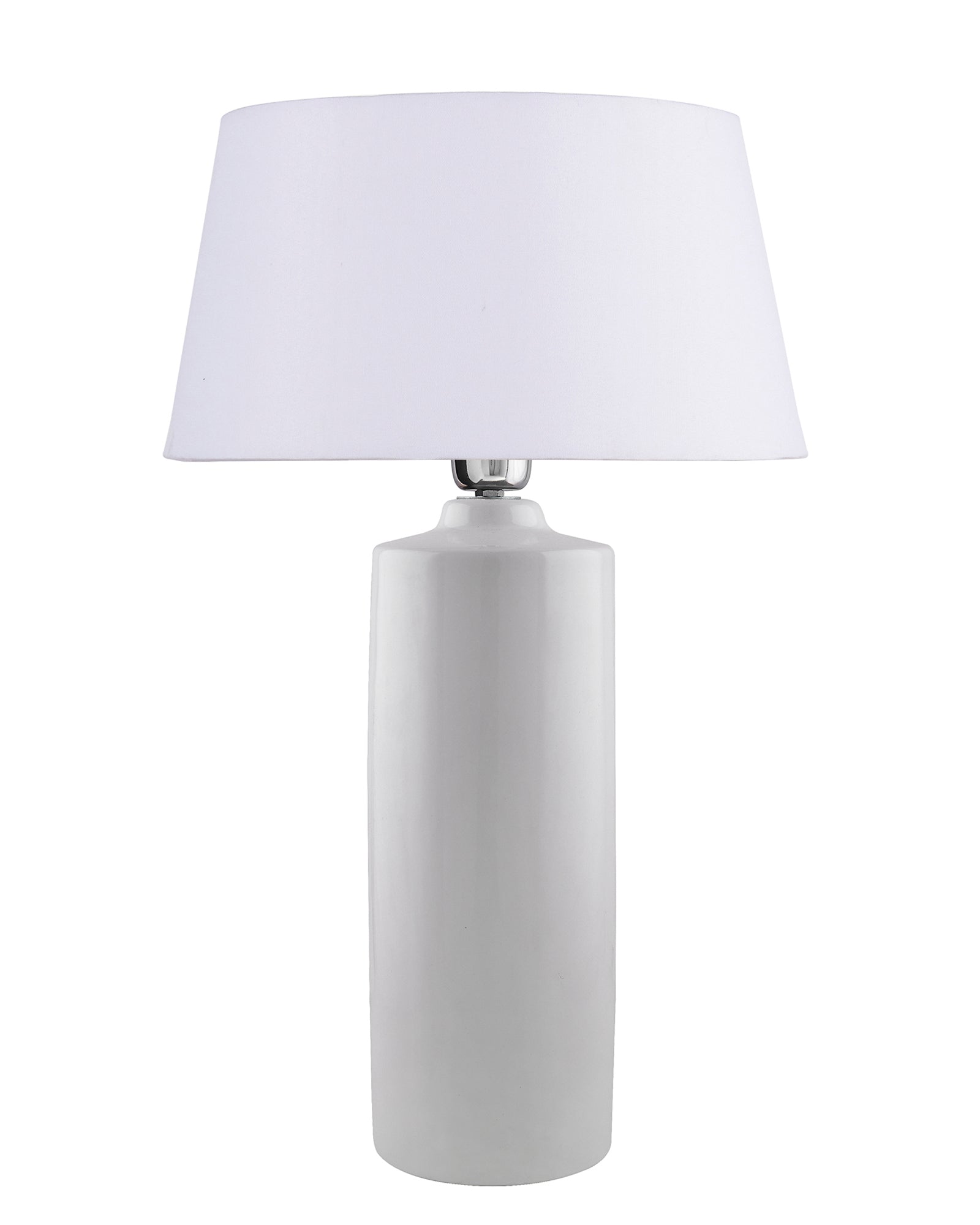 Ceramic Base White Table Lamp with Drum Shade, LED Bulb