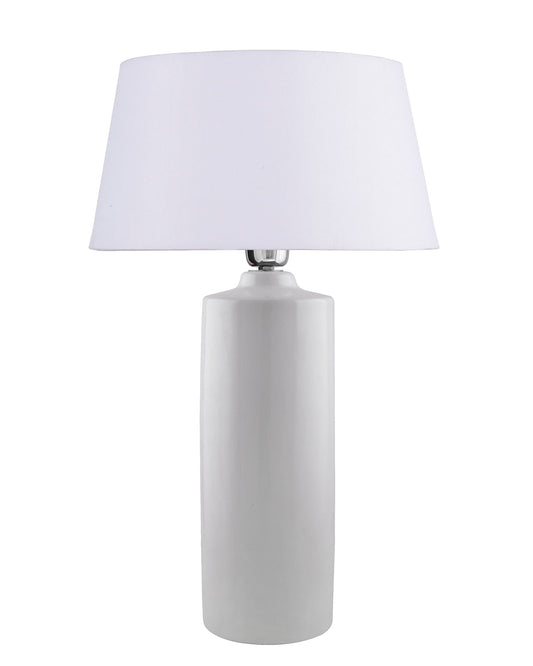 Ceramic Base White Table Lamp with Drum Shade, LED Bulb