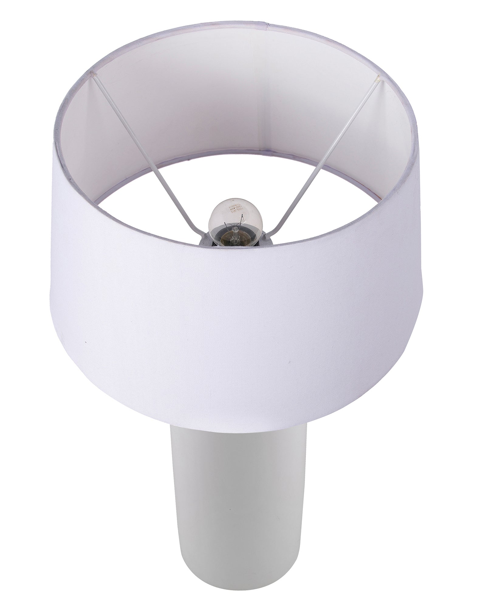 Ceramic Base White Table Lamp with Drum Shade, LED Bulb