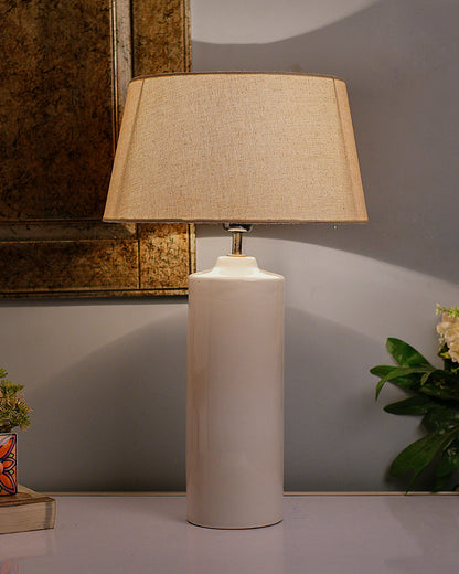 Ceramic Base White Table Lamp with Drum Shade, LED Bulb