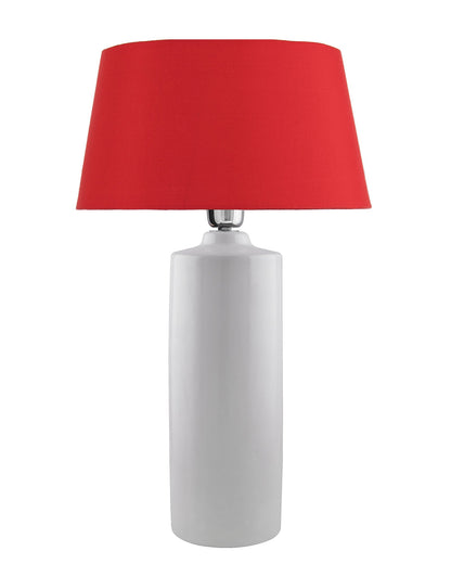 Ceramic Base White Table Lamp with Drum Shade, LED Bulb