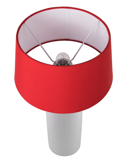 Ceramic Base White Table Lamp with Drum Shade, LED Bulb