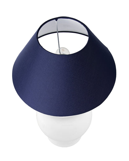 White Glossy Ceramic Pot Shaped Base Table Lamp with White Cone Shade E-27 Bulb