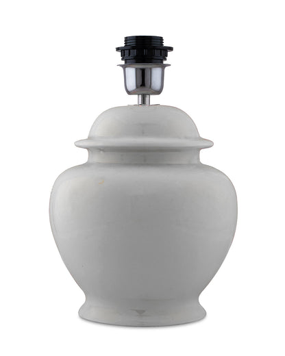 White Glossy Ceramic Pot Shaped Base Table Lamp with White Cone Shade E-27 Bulb