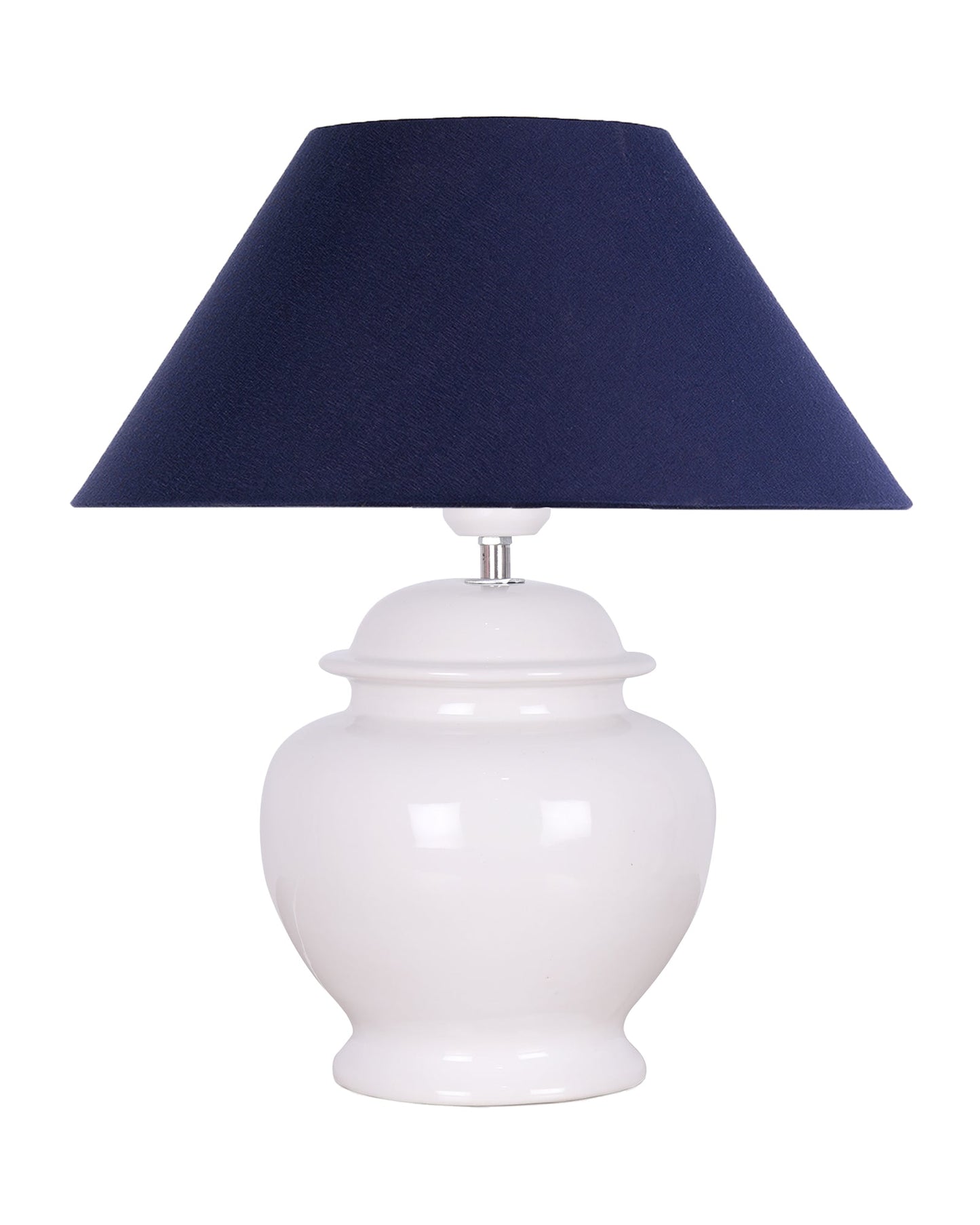 White Glossy Ceramic Pot Shaped Base Table Lamp with White Cone Shade E-27 Bulb