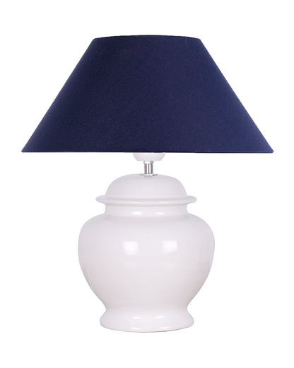 White Glossy Ceramic Pot Shaped Base Table Lamp with White Cone Shade E-27 Bulb