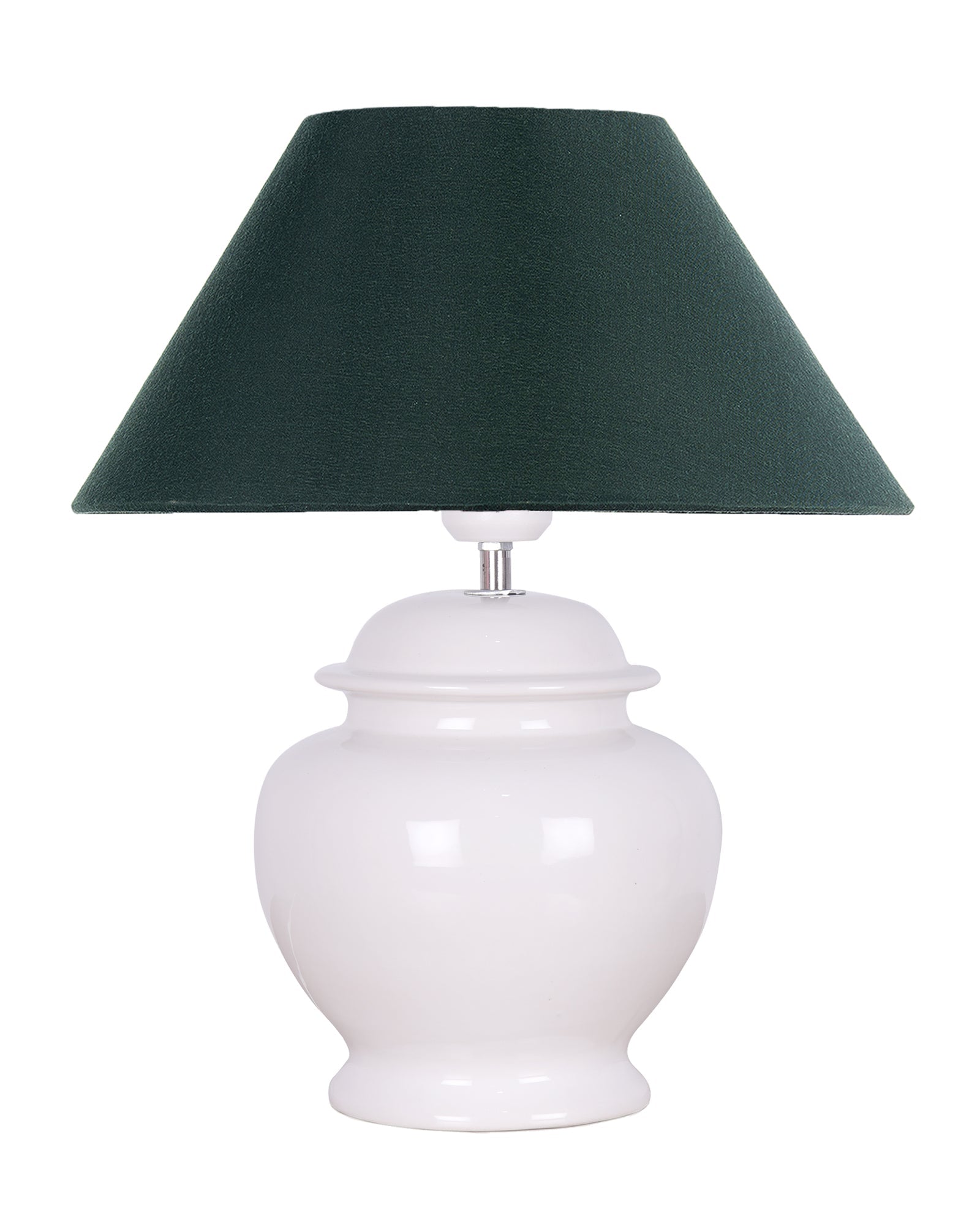 White Glossy Ceramic Pot Shaped Base Table Lamp with White Cone Shade E-27 Bulb