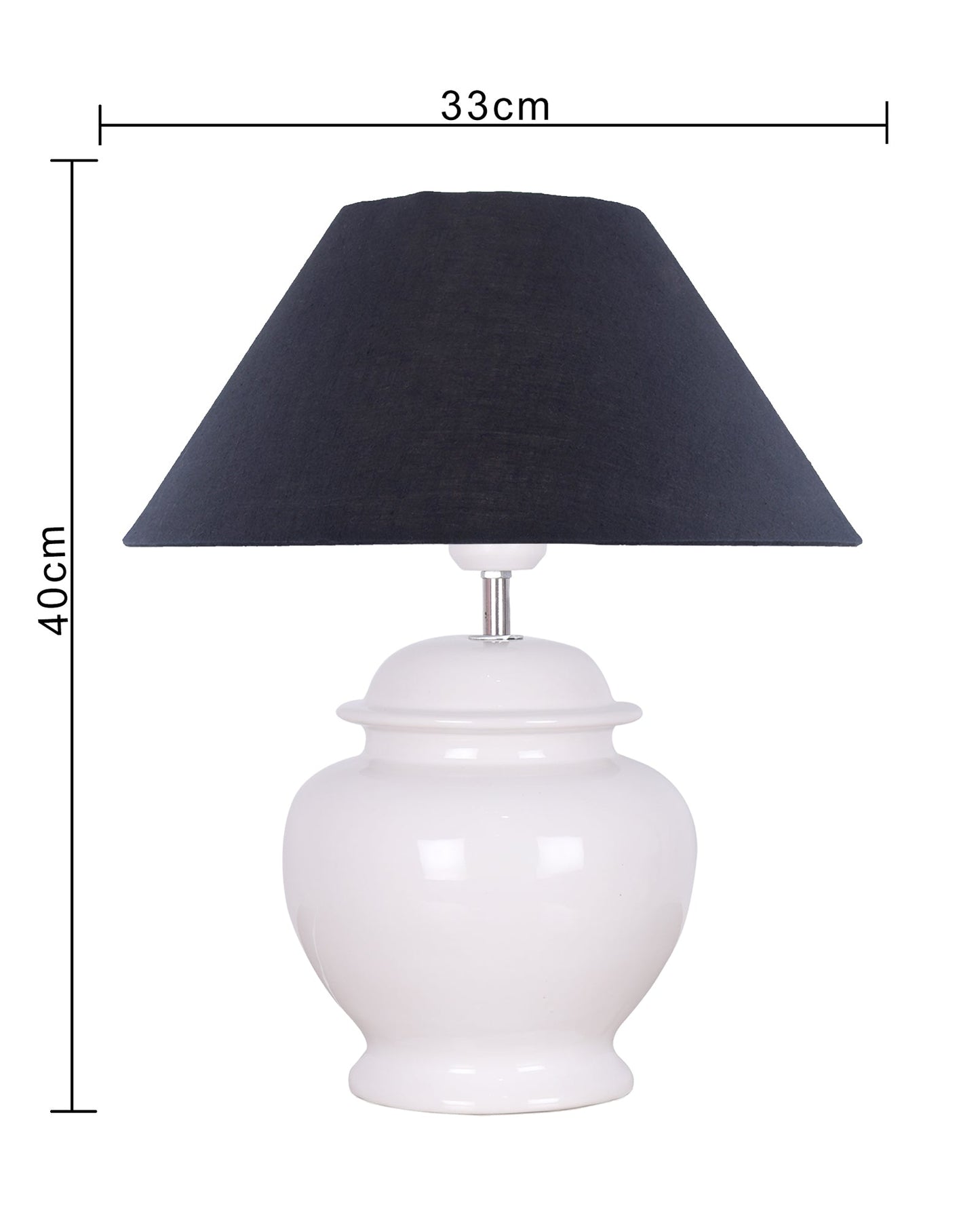 White Glossy Ceramic Pot Shaped Base Table Lamp with White Cone Shade E-27 Bulb