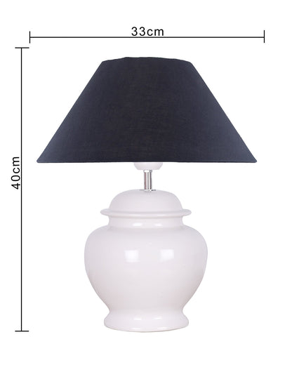 White Glossy Ceramic Pot Shaped Base Table Lamp with White Cone Shade E-27 Bulb