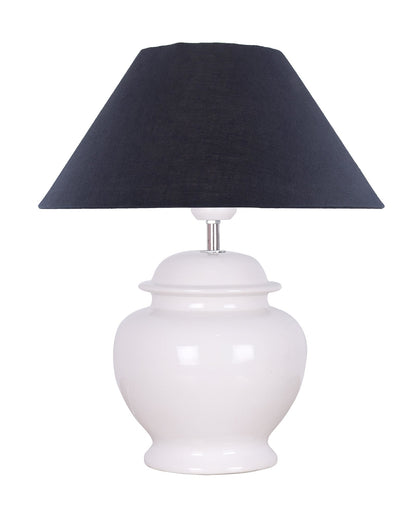 White Glossy Ceramic Pot Shaped Base Table Lamp with White Cone Shade E-27 Bulb