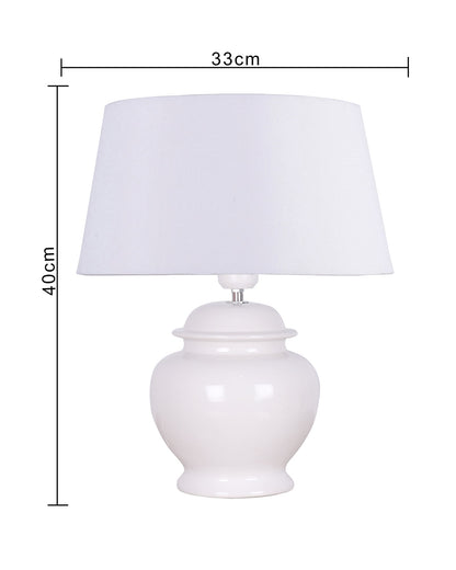 Ceramic Pot Shaped Base White Table Lamp with Drum Shade, LED Bulb
