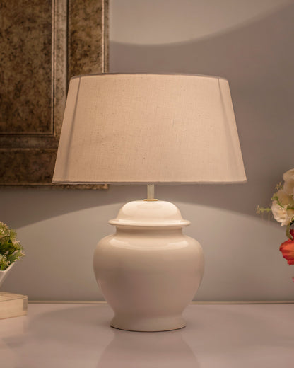 Ceramic Pot Shaped Base White Table Lamp with Drum Shade, LED Bulb