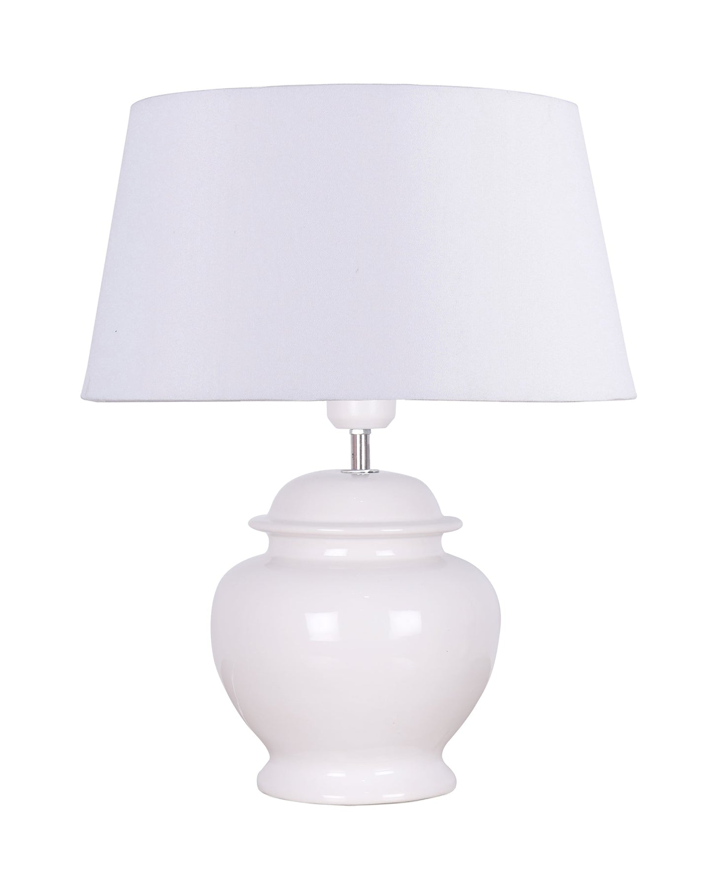Ceramic Pot Shaped Base White Table Lamp with Drum Shade, LED Bulb