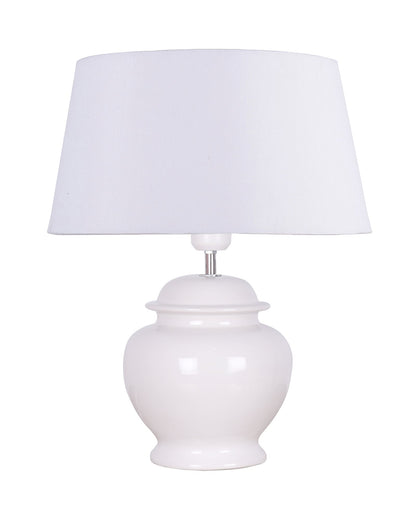 Ceramic Pot Shaped Base White Table Lamp with Drum Shade, LED Bulb