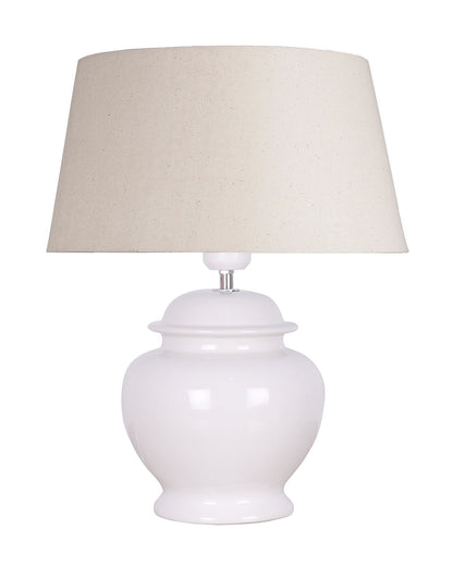 Ceramic Pot Shaped Base White Table Lamp with Drum Shade, LED Bulb