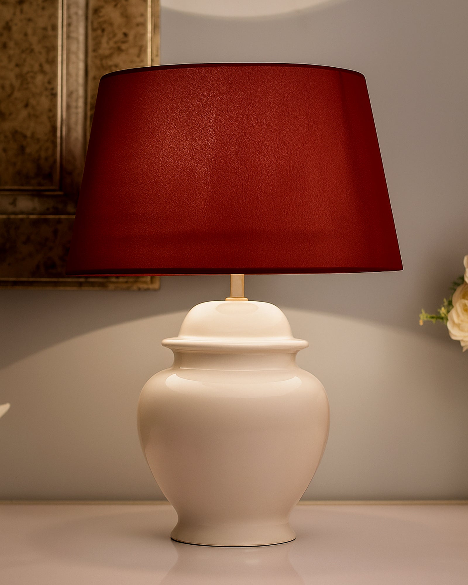 Ceramic Pot Shaped Base White Table Lamp with Drum Shade, LED Bulb