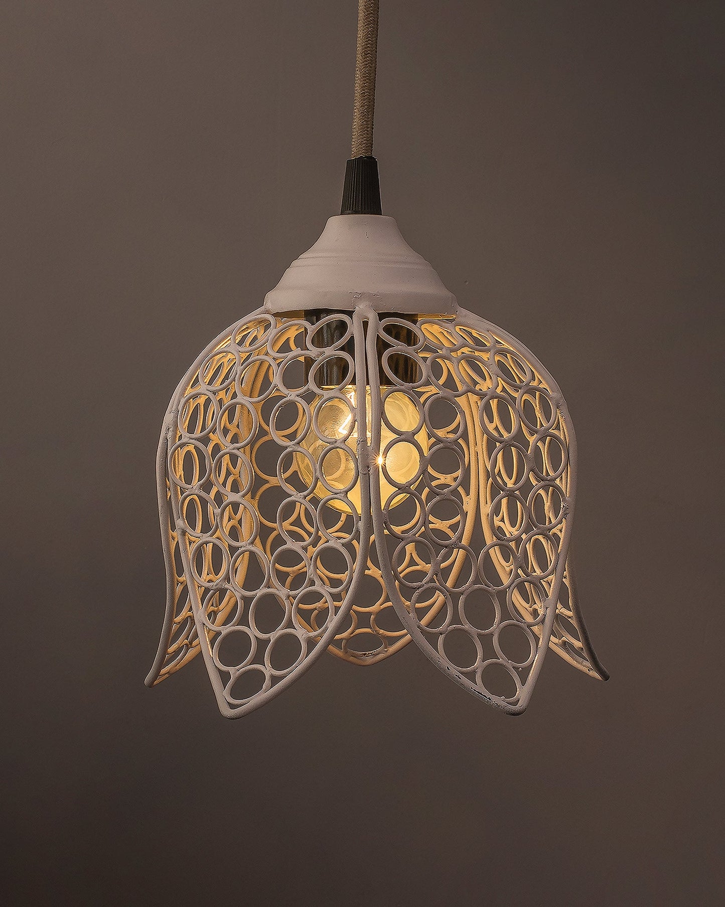 Hanging White Steel lotus light, hanging light and fixture
