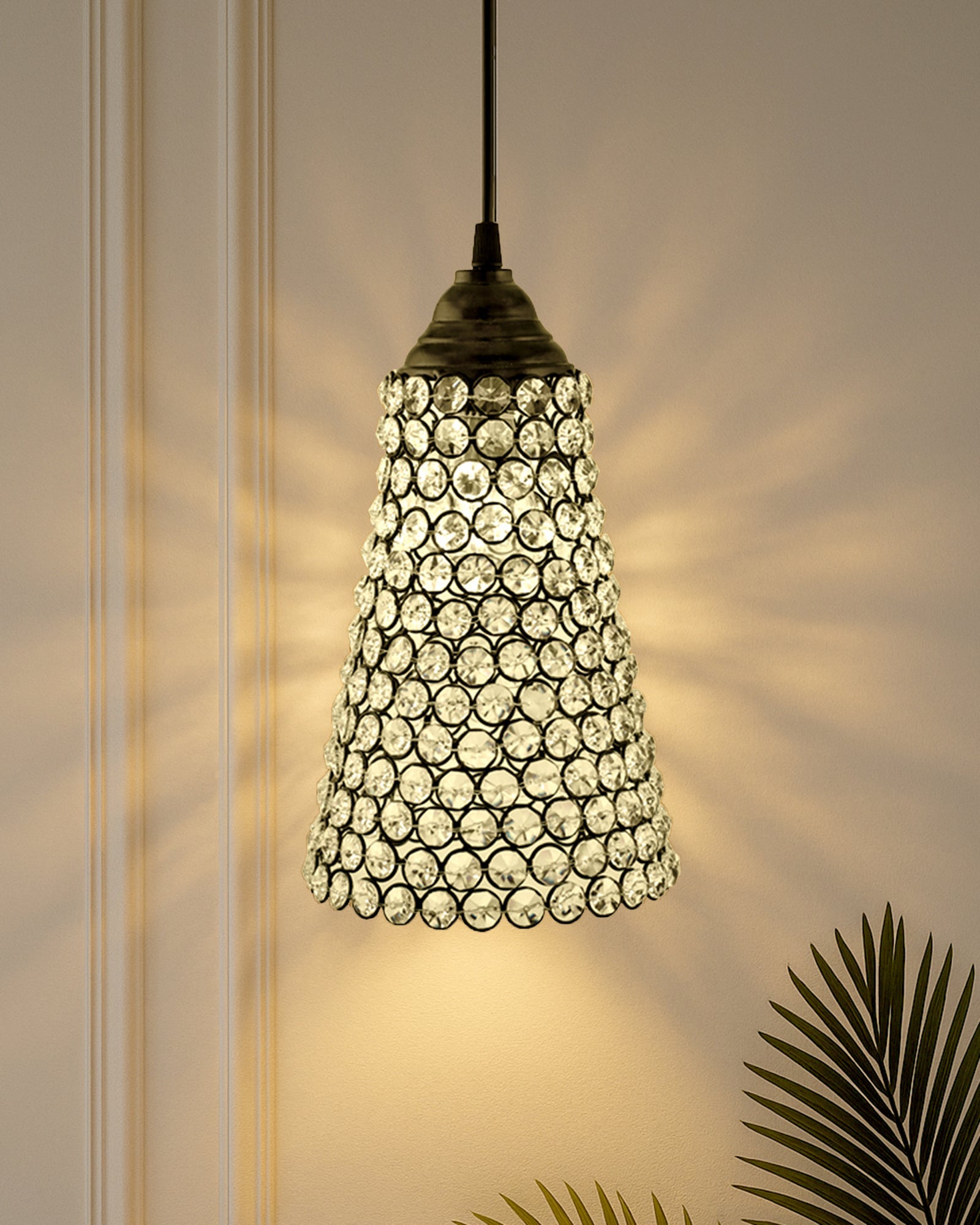 Crystal Cone Metal Lamps Hanging Lighting, Bohemian Iron Bar Pendant Light Crystal Light