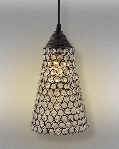 Crystal Cone Metal Lamps Hanging Lighting, Bohemian Iron Bar Pendant Light Crystal Light