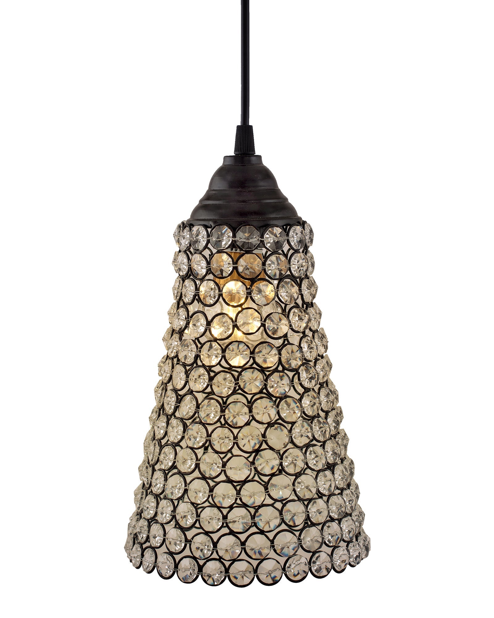 Crystal Cone Metal Lamps Hanging Lighting, Bohemian Iron Bar Pendant Light Crystal Light